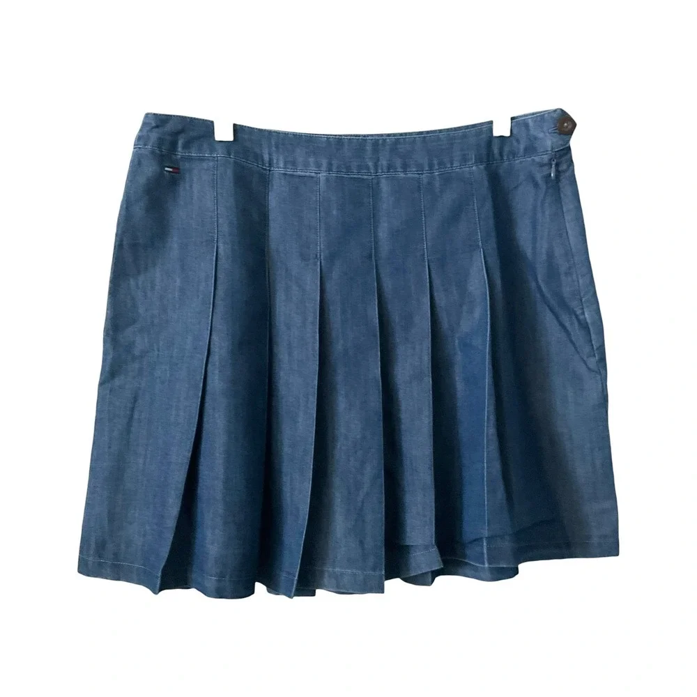 Tommy‎ Jeans Womens Blue Pleated Denim Mini Skirt Size 12 New With Tags